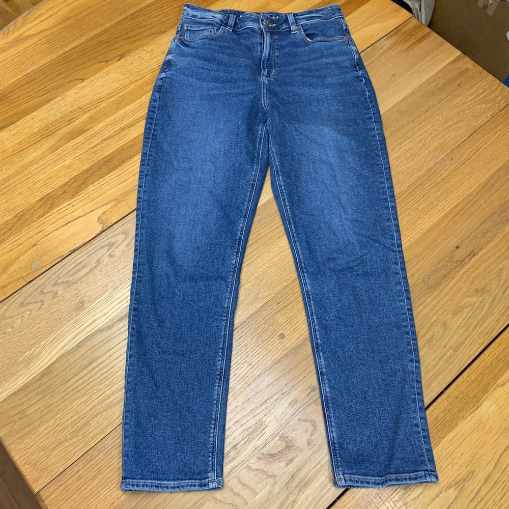 American Eagle Mom Jeans Womens 10 Long Medium Wash High‎ Waisted Stretch Denim